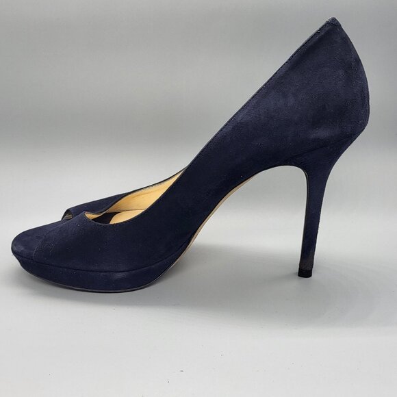 Jimmy Choo Suede Peep Toe Pumps - Picture 4 of 16